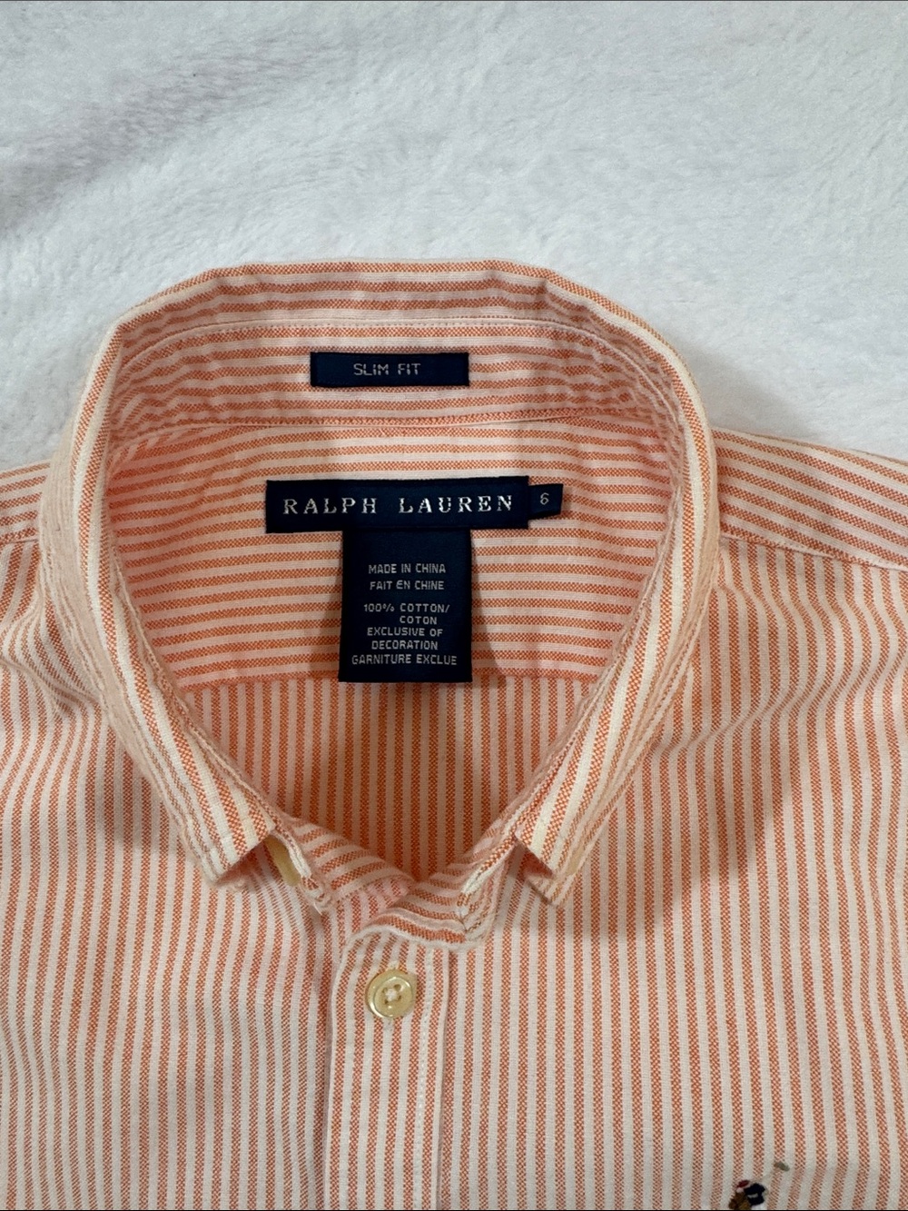 Ralph Lauren Slim Fit Striped Button Down Oxford Shirt, Orange White Cotton Sz6 - Picture 6 of 6